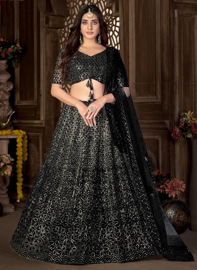 Net Black Party Wear Embroidery Work Lehenga Choli